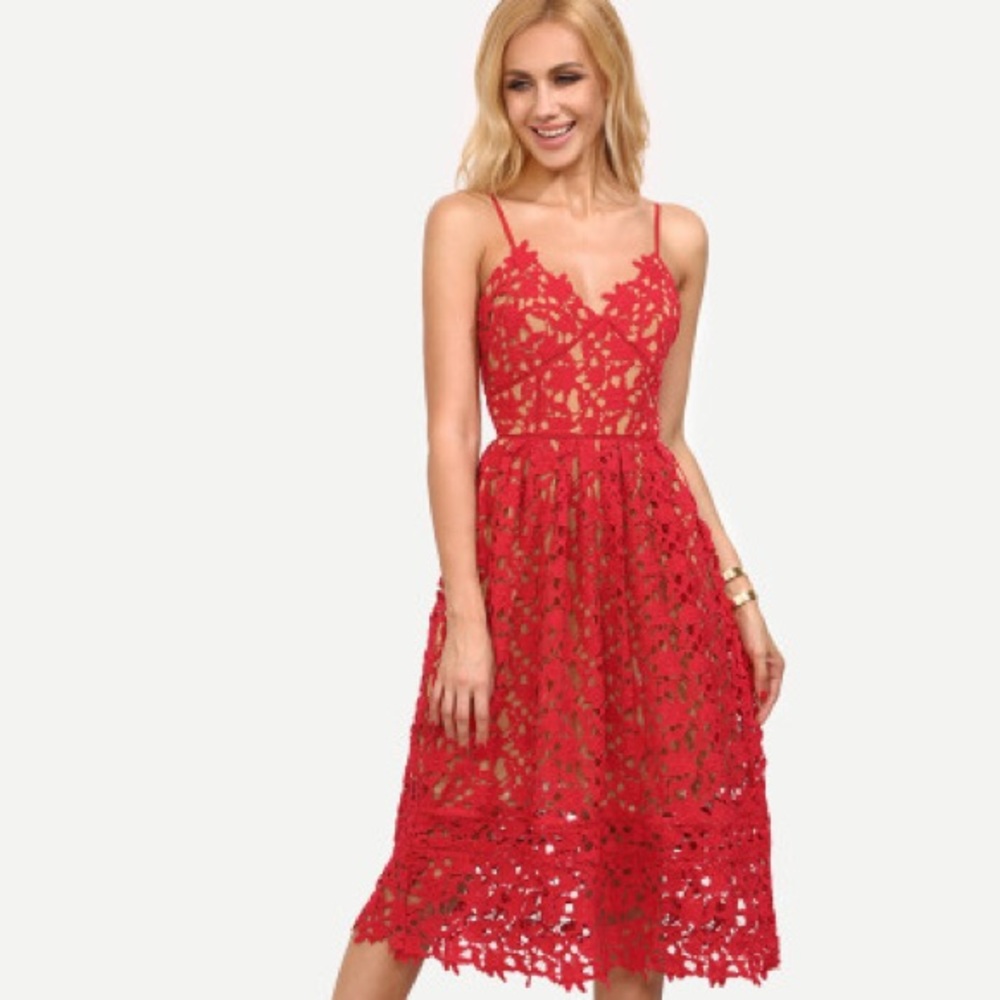 NWOT Red Lace Midi Dress